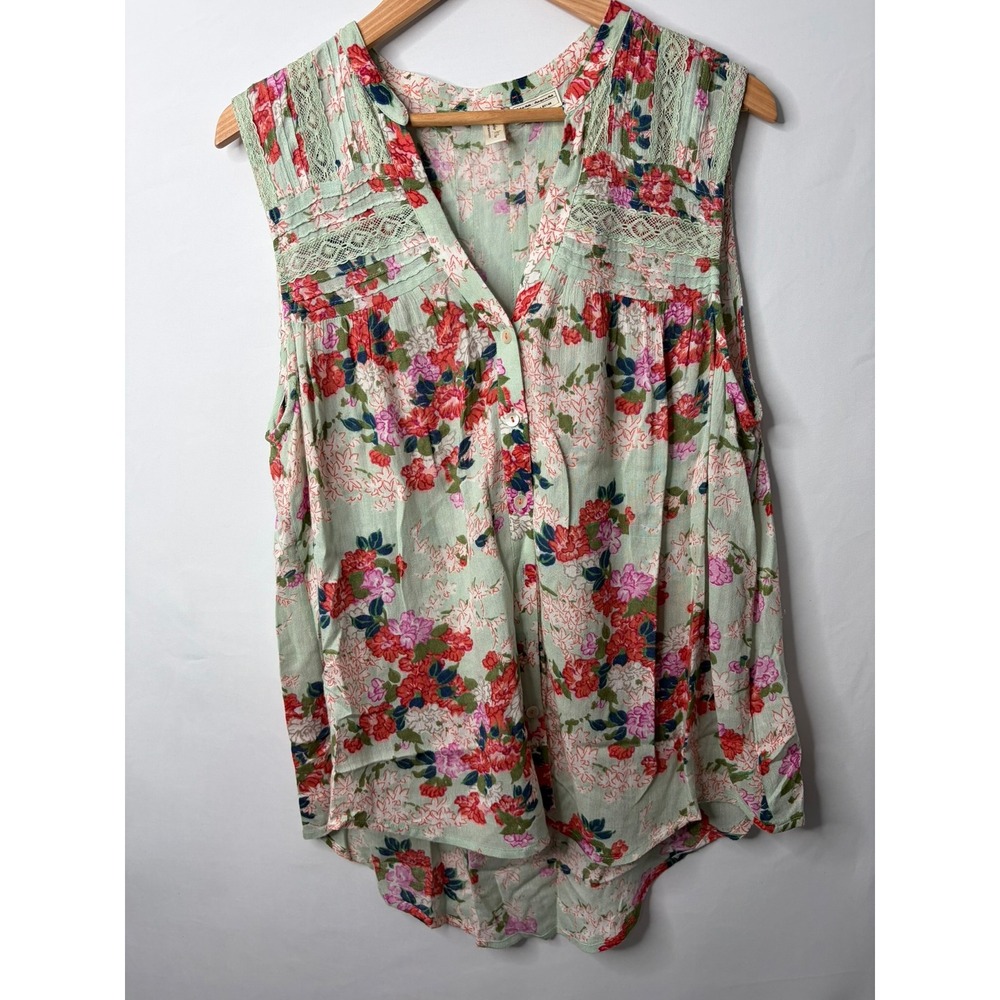 Meadow Rue Anthropologie Floral Lace Sleeveless Blouse Top 14 Feminine Boho Y2K